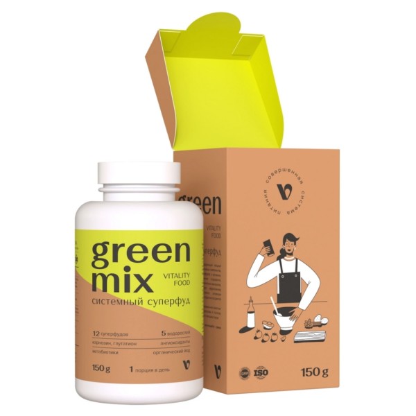 Арт Лайф - Виталити Фуд Грин Микс 150 г - Мощный антиоксидантный комплекс на основе водорослей